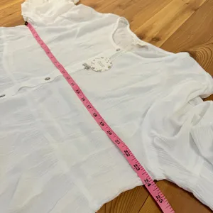 Oddi White Lace Tunic Blouse Boho Tiered Bell Sleeve Button Down Plus Size 1X thumbnail 2
