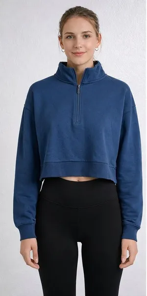 ZELLA Ultra Soft Fleece Half Zip Pullover Sweatshirt Womens XL Cropped Mock Neck thumbnail 1