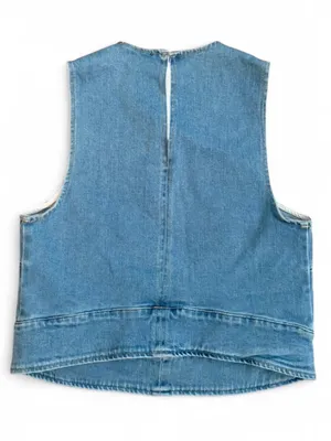 Lulus NWT Medium Wash Denim Sleeveless Crop Top Slit Back XS thumbnail 5