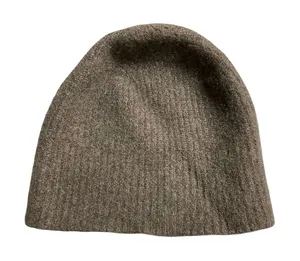 Quince Women's Brown 100% Cashmere Ribbed Knit Winter Snow Bonnet Beanie M/L thumbnail 1