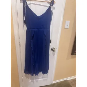 Lulus Never a Dull Moment Royal Blue Tie-Strap Pleated Midi Dress SIZE L thumbnail 4