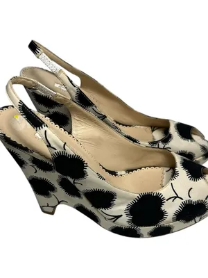 Oscar de la Renta Women’s 37.5 7.5 Black Cream Floral Slingback Platform Wedges thumbnail 7