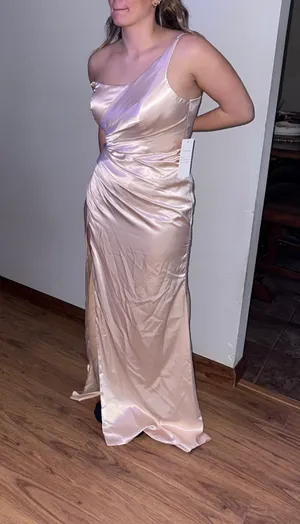 Champagne Prom Dress Tan Size 8 thumbnail 3