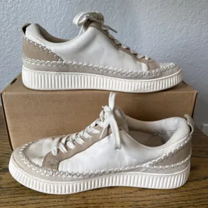 Dolce Vita Women's Fashion Sneakers Size 7.5 Cream Brown Lace Up Soft Casual thumbnail 2