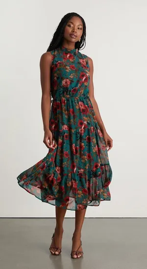 NWT Lulus In My Dreams Teal Multi Floral Print Midi Dress Cruise Resort Size XL thumbnail 1