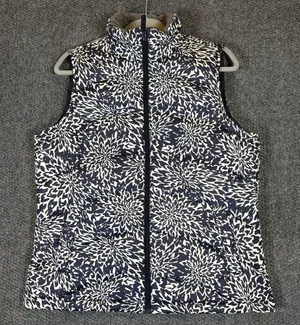 Lands End Navy & Ivory Full Zip Down/Feather Insulated Vest Womens M 10-12‎ thumbnail 1