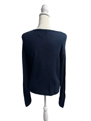 Pearls & Camo Palm Beach Long Sleeve Pullover Knit Sweater Blue Medium Coastal thumbnail 2