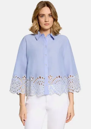 Chelsea & Theodore Light Blue Eyelet Embroidered Cotton Button Up Shirt M thumbnail 1