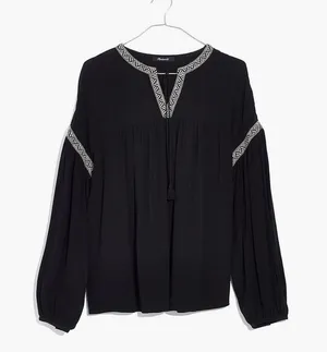 Madewell Blouson Sleeve Top Blouse Peasant Pirate Boho Black Flowy Longsleeve thumbnail 11