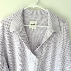 Aerie CozyUp Waffle Polo Sweater Lavender Dawn Purple Oversized Baggy Knit thumbnail 4