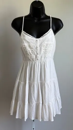 Princess Polly Boho Dainty Coastal Babydoll Ethereal Tiered Mini Dress‎ 10 White thumbnail 1