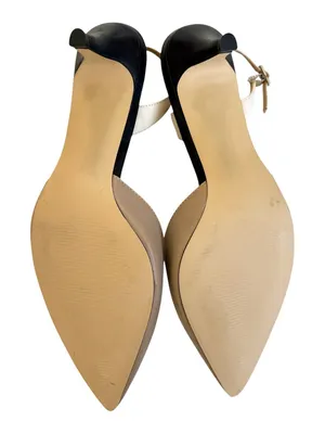 EUC Talbots Leather Slingback Heel Sandals Tan Black Ivory 7.5 Wide thumbnail 6