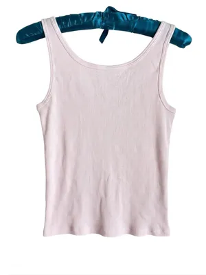 Brandy Melville J. Galt dalis light pink ribbed cotton button-up Henley tank top thumbnail 4