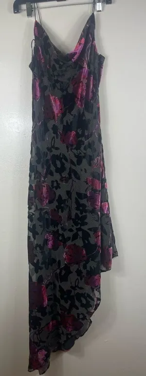 Aidan Mattox Asymmetrical Black and Pink romantic goth wedding quest thumbnail 1