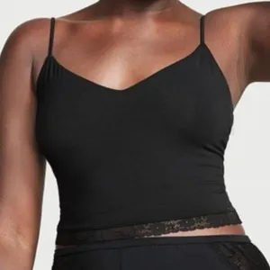 Victoria’s Secret Black Lace Trim Modal Cropped Cami Size XL thumbnail 1
