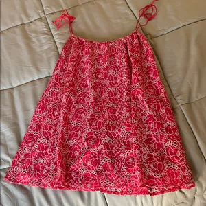 Nasty Gal Red and White Floral Eyelet Dress thumbnail 1