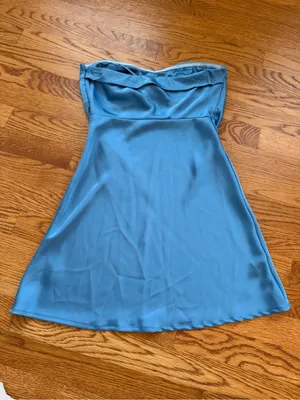 Hello Molly Strapless Satin Mini Dress in Teal thumbnail 2