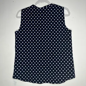 Adrianna Papell Womens Navy Blue White Polka‎ Dot V-Neck Sleeveless Blouse Small thumbnail 2