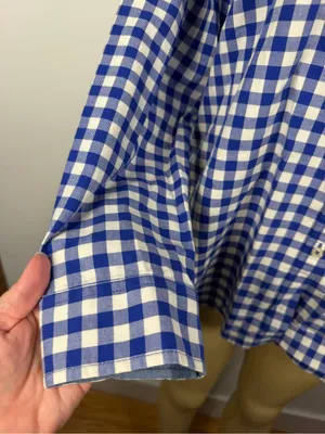 Talbots Gingham Plaid Shirt Sz L Button Front Blouse Top Blue Cotton Long Sleeve thumbnail 3
