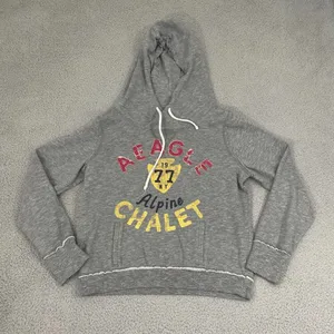 American Eagle Alpine Chalet Hoodie Women XL Gray Y2K Pullover‎ thumbnail 1