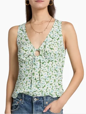 Reformation Green Floral Tie-Front V-Neck Miri Floral Daisy Tank 8 thumbnail 1