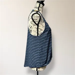 Free People XS Blue Striped Embroidered Faux Wrap‎ Tank Boho Floral Top Festival thumbnail 4