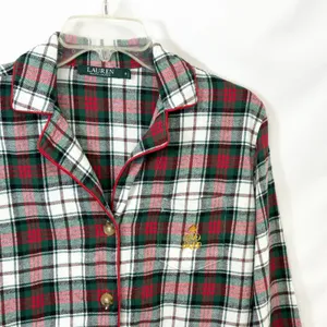 Lauren Ralph Lauren Small Plaid Pajama Set Green Red Christmas‎ Flannel 1134 thumbnail 5