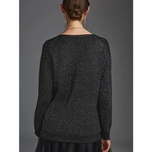 Velvet by Graham & Spencer Lurex Cotton Cashmere Blend Cardigan Black Metallic M thumbnail 4