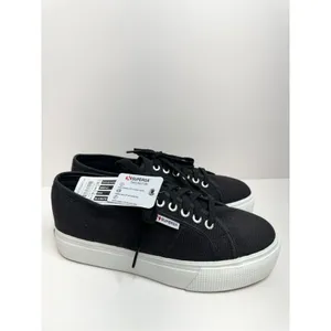 Superga Sneakers Classic Black Canvas Mens‎ Size 8 Lace Up Fashion Shoes NEW thumbnail 2