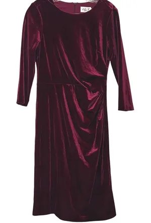 Eliza J Womens Burgundy Velvet Side Drape 3/4 Sleeve Sheath Dress Size 8 Holiday thumbnail 1