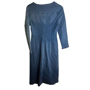 OYROSY V-neck Single-breasted Side-slit Denim Long-sleeved Maxi Dress NWT S thumbnail 3