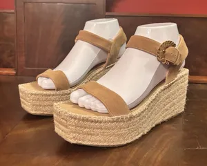 Boden Beige Leather Espadrille Platform Wedge‎ Sandals Women's EU 38 US 7.5 8 thumbnail 1