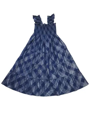 NWT Hill House Ellie Nap in Navy Glitter Check Plaid Smocked Midi Dress L thumbnail 5