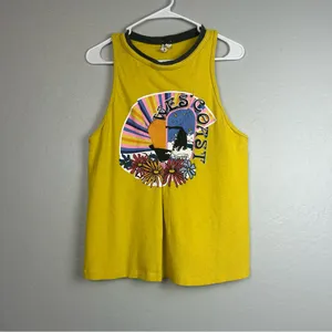 ⭐️Free People we the free west coast yellow swing graphic tank top size small thumbnail 3
