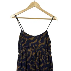 Urban Outfitters Rory Printed Chiffon Tiered Ruffle Mini Dress Navy/Tan Size M thumbnail 5