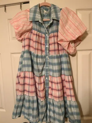 Entro Dress Plaid Babydoll blue pink thumbnail 1