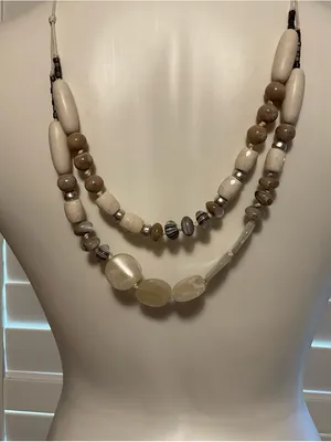 J. Jill Three-Strand Beaded Necklace in Cream and Brown thumbnail 2