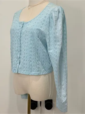 Love Shack Fancy Jonah Crop Cardigan XL Powder Blue Coquette Feminine Chic thumbnail 9