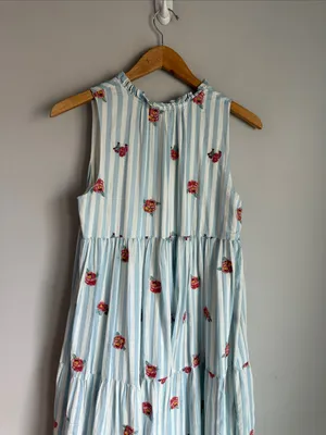 Sézane Blue Stripe Floral Tiered Maxi Dress Far36/US4 thumbnail 8