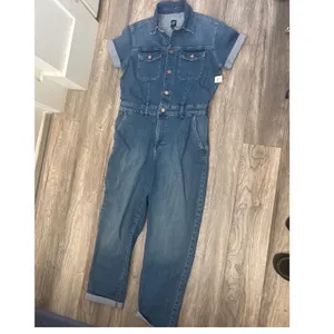 Gap Women Blue Denim Utility Jumpsuit Short Sleeve Button Front Romper Size 10 thumbnail 2