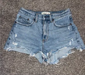 Abercrombie & Fitch curve love Light Blue Distressed Denim Shorts thumbnail 1