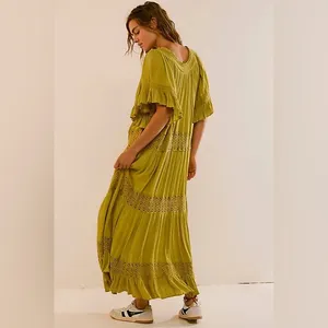 Free People Dream On Maxi Dress Olive Gilded Line Size S thumbnail 2