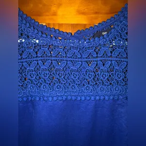GAP Royal Blue Crochet Yoke Shift Dress Women’s Size S Short Sleeve Boho thumbnail 5