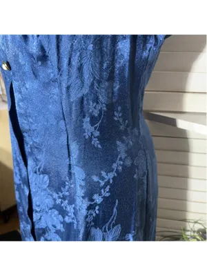 Vintage 80s 90s dress goth Victorian style navy floral texture sweetheart 9 10 thumbnail 12