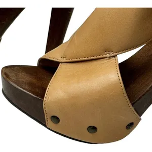 Diane Von‎ Furstenberg Shoes Women 6 Tan Leather Open Toe Slingback Wood Heels thumbnail 4