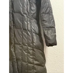 Eddie Bauer Women's Black Long Quilted Down Coat Parka Hood Faux Fur Sz M thumbnail 3