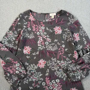 LOFT Outlet Women's Small Sheer Charcoal Pink Floral Long Sleeve Blouse Top thumbnail 5