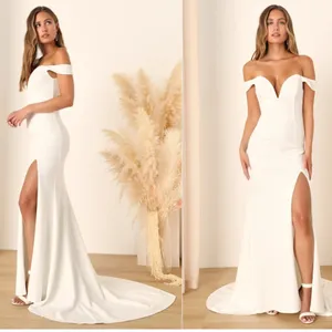 LULU's Bridal Wedding Chic Modern Sexy Off the Shoulder Minimalist Mermaid Gown thumbnail 3