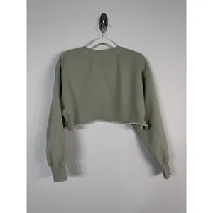Aritzia TNA Cozy Fleece Boyfriend Cropped Pullover Sweatshirt Green Women’s Sz 2 thumbnail 3