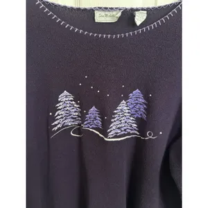 Vtg 90s Purple Fleece Evergreen Tree Sweater XL Cozy Winter Holidays Grannycore thumbnail 6
